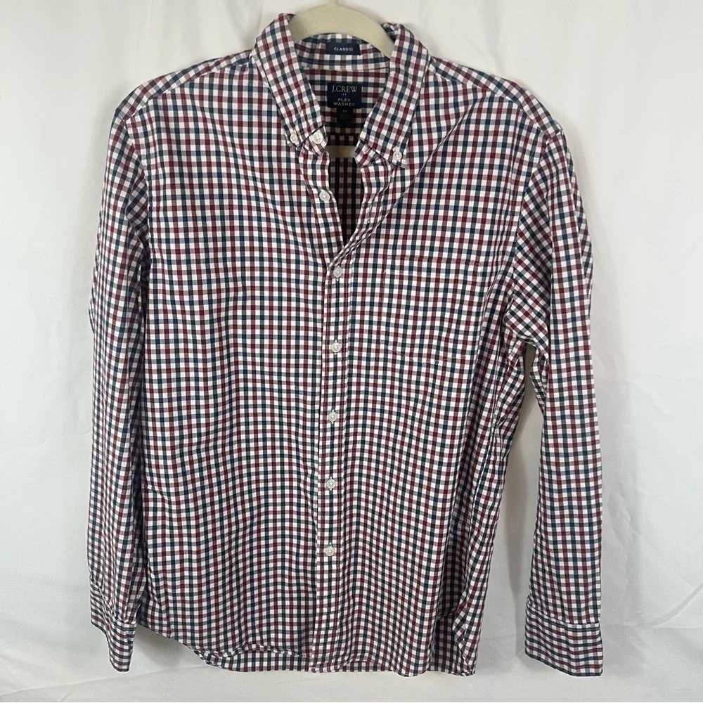 J. Crew Men's Burgundy and Navy Plaid Shirt